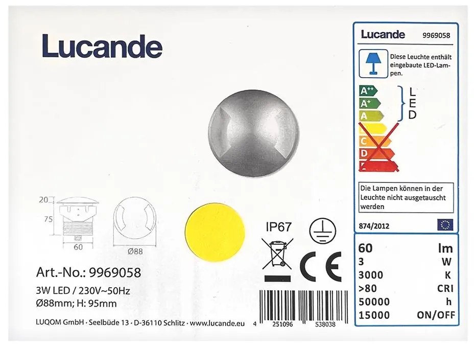 Lucande - LED Vonkajšie zápustné svietidlo HELENE LED/3W/230V IP67