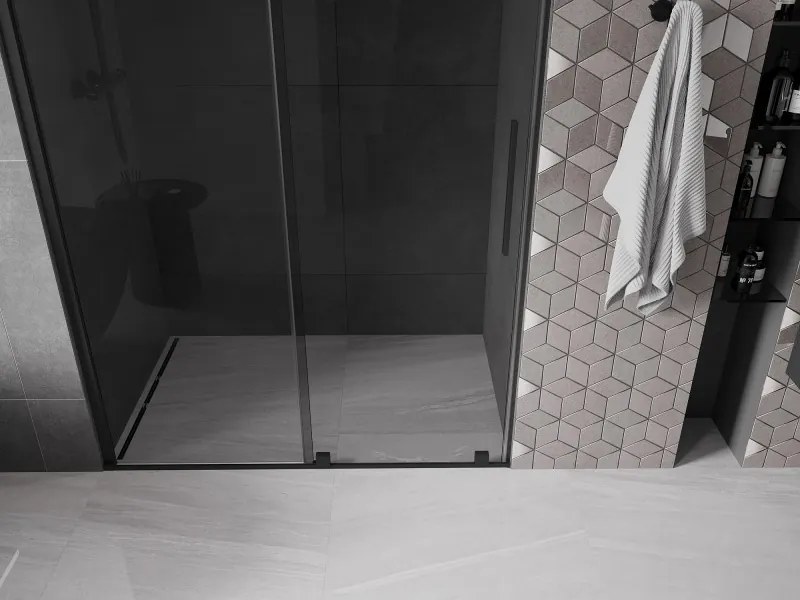 Mexen Velar, posuvné sprchové dvere do otvoru 140 cm, 8mm šedé sklo, čierna matná, 871-140-000-41-70