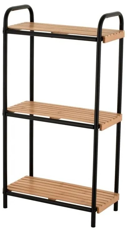 Erga Mike, kovový kúpeľňový trojpolicový regál na postavenie 41,5x11x77 cm, čierna-prírodná hnedá, ERG-YKA-P.MIKE