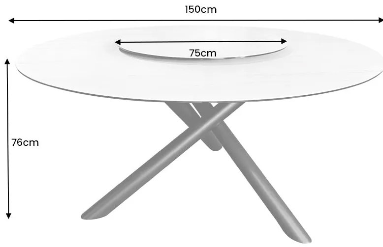 Jedálenský stôl SPIN – 150 cm, keramická doska, biely, s odnímateľnou platňou