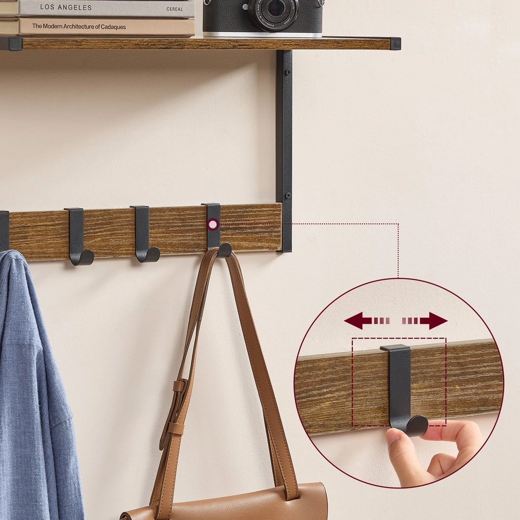 Nástenné plávajúce poličky 2 ks, s háčikmi, 50 x 24,2 x 26,5 cm, rustikálna hnedá