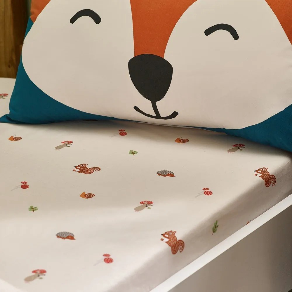 Béžová napínacia detská plachta na jednolôžko 90x190 cm Fox and Woodland Friends – Catherine Lansfield