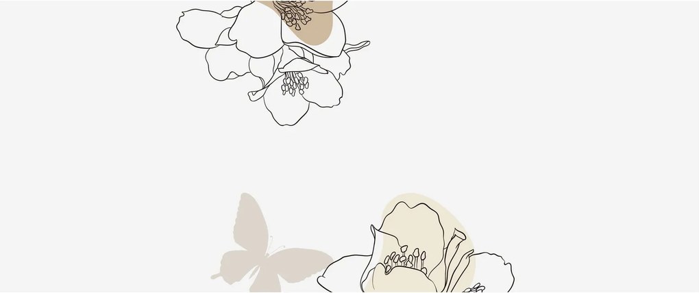 Obraz - Béžové kvety s motýľom N⁰2 (120x50 cm)