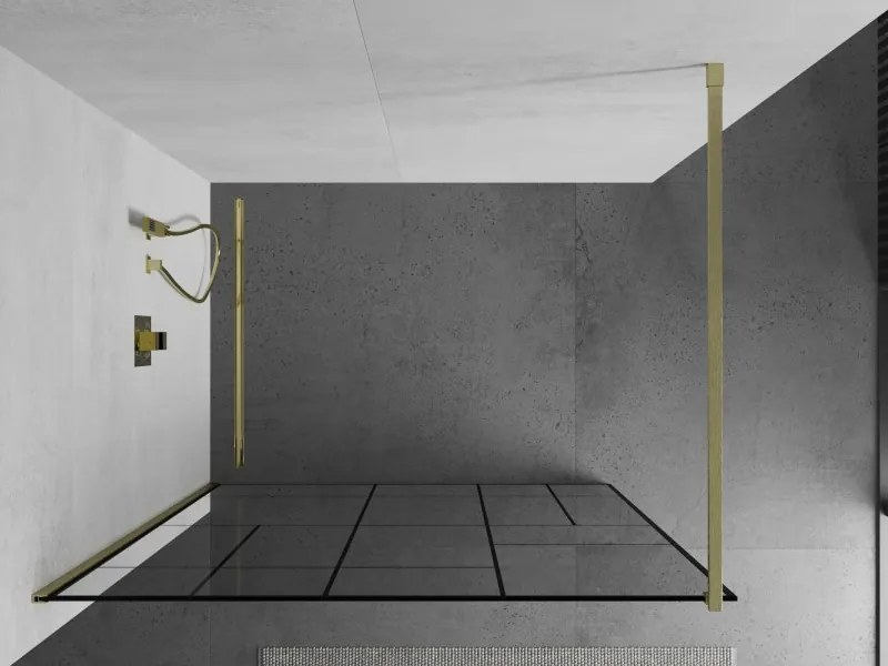 Mexen Kioto, sprchová zástena Walk-In 80 x 200 cm, 8mm číre sklo čierny vzor, zlatý matný profil, 800-080-101-55-78