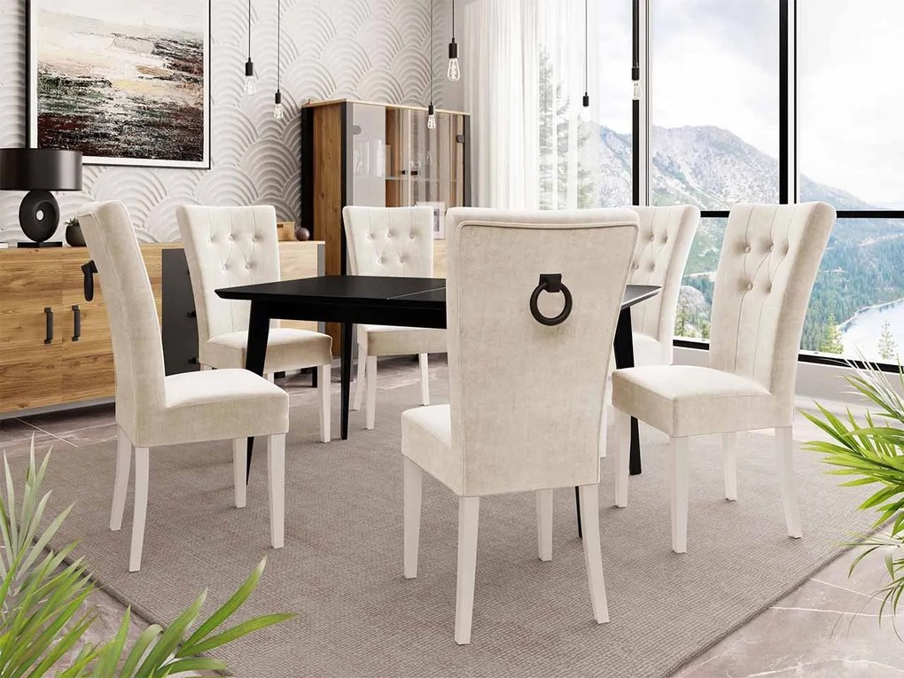Čalúnená jedálenská stolička ST67 + klopadlo, Farby: čierny, Farby: biela polomatná, Potah: Magic Velvet 2216