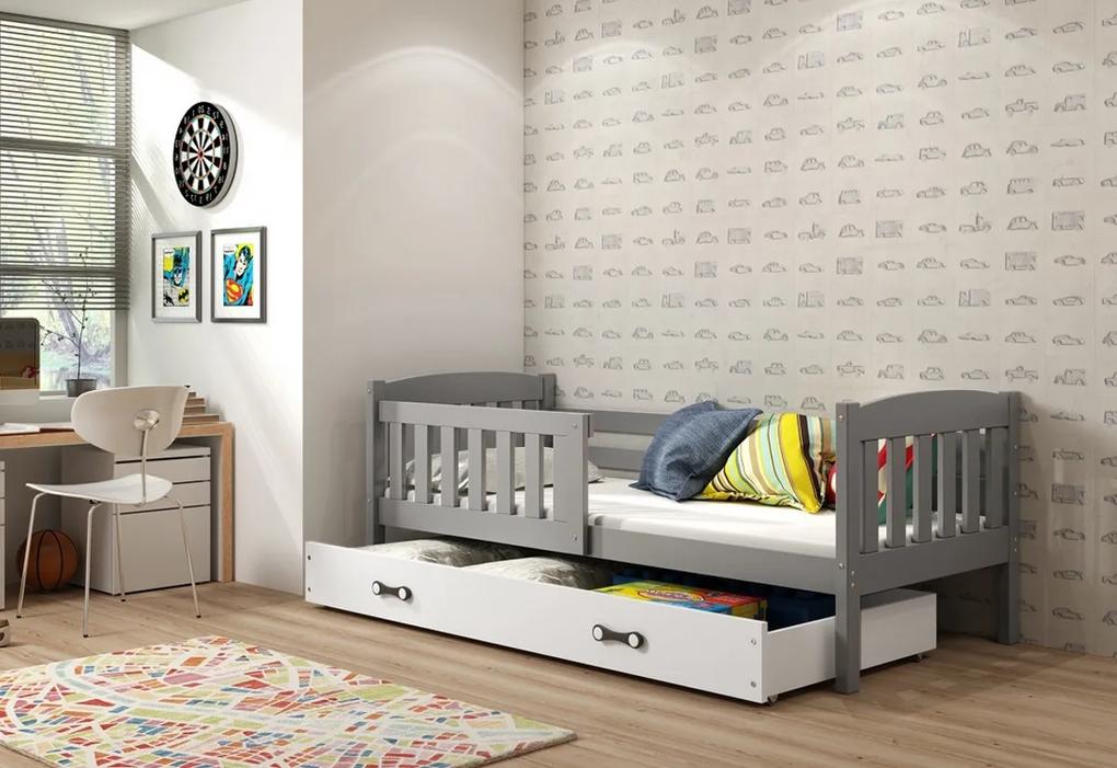 Expedo Detská posteľ FLORENT P1 + ÚP + matrac + rošt ZADARMO, 80x160 cm, grafit, biela