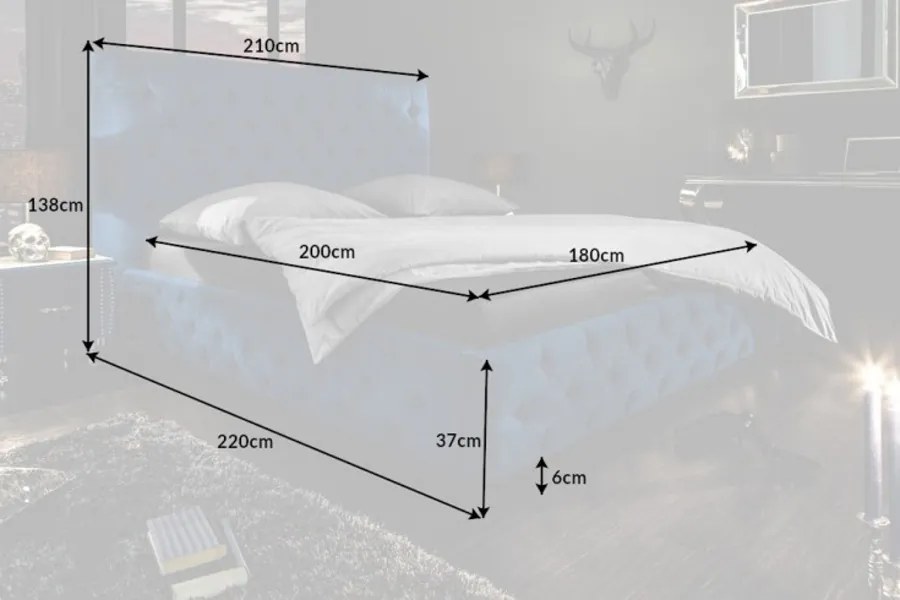 Dizajnová posteľ Laney 180x200 cm tmavomodrý zamat