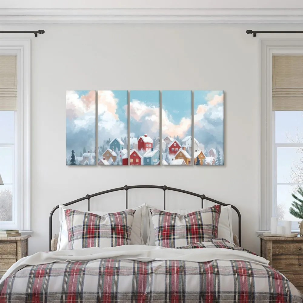 5-dielny obraz zimná dedina splnených prianí