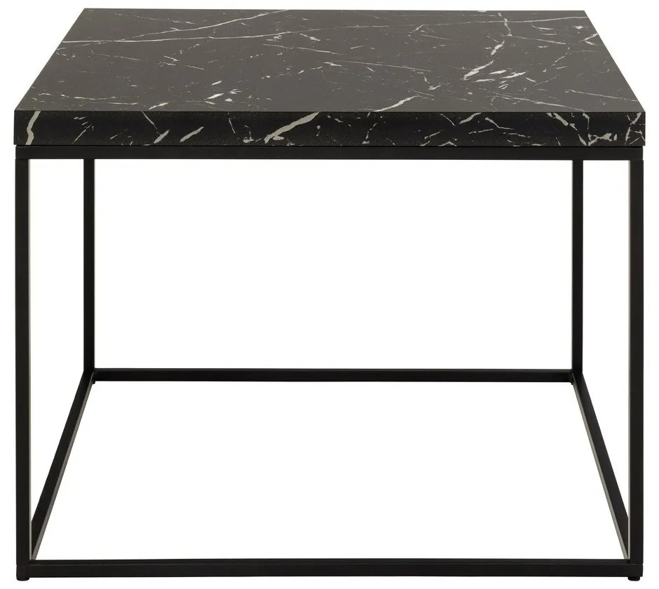 Čierny konferenčný stolík s doskou v dekore mramoru 60x60 cm Barossa – Actona