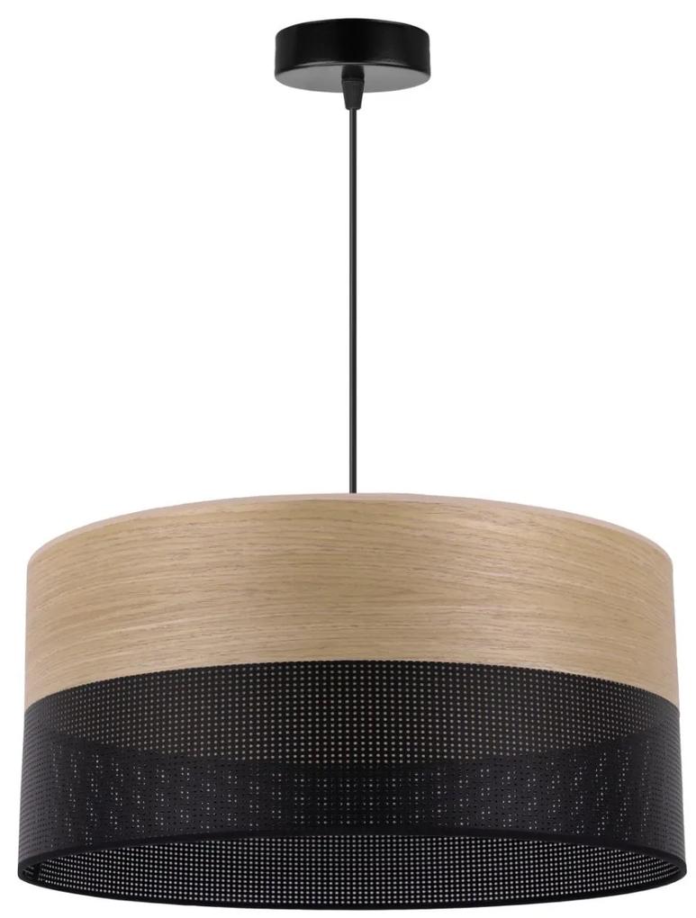Light Home Závesné svietidlo Wood, 1x dýha zlatý dub/čierne PVCové tienidlo, (fi 44cm)