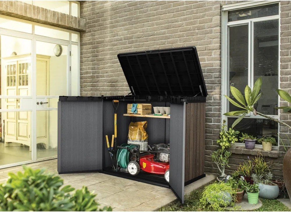 Tmavohnedý plastový záhradný úložný box Deco – Keter