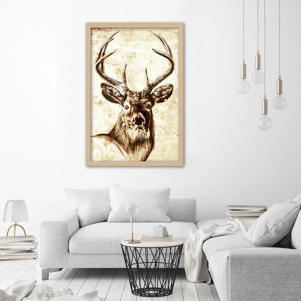 Gario Plagát Jeleň s veľkými parohmi ako ručne maľovaný Farba rámu: Bez rámu, Rozmery: 40 x 60 cm