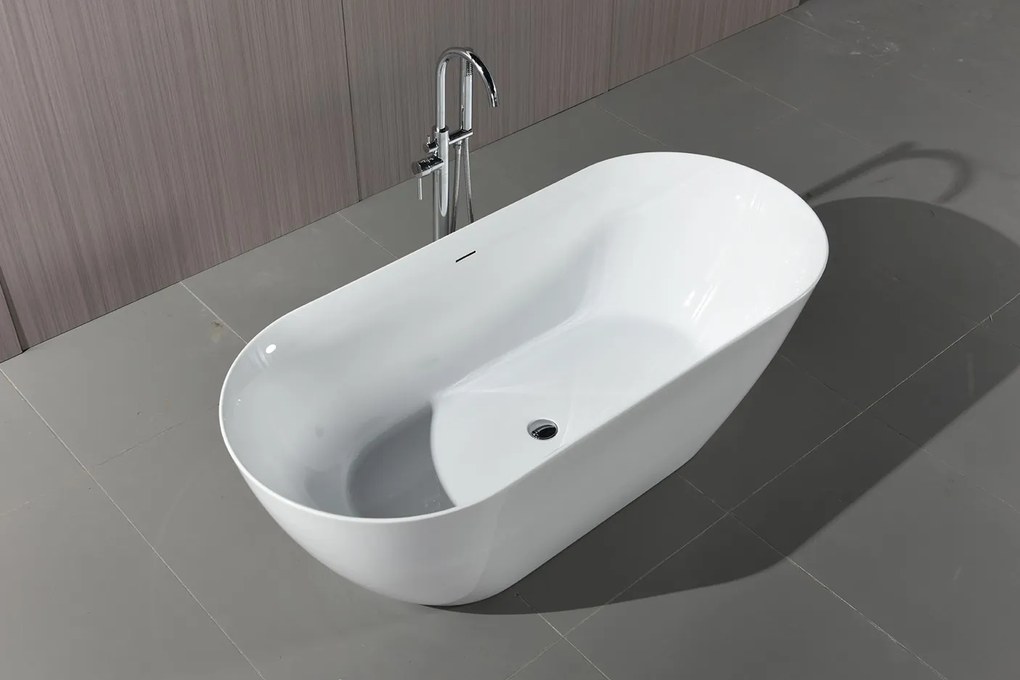 Erga Kaia, voľne stojaca vaňa 160x75 cm + odtoková zátka, biela lesklá, ERG-Kaia-160075-WH-WH