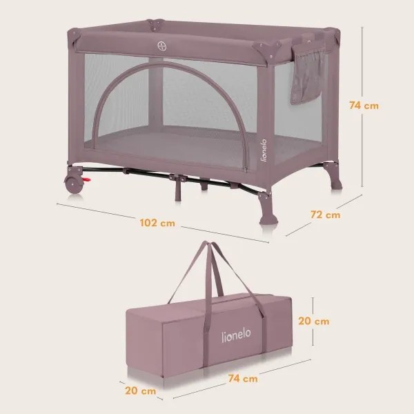 Lionelo - Cestovná postieľka LAURA Ružová (telová)