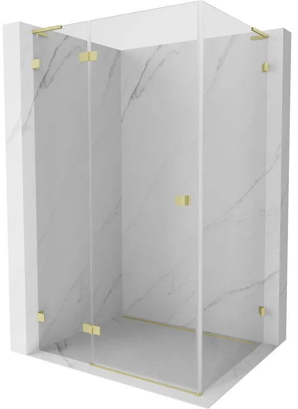 Mexen Lunar, L sklápací sprchový kút ľavý 85 x 80 cm, 8mm číre sklo, zlatý kartáčovaný - 834L-085-080-55-00-L