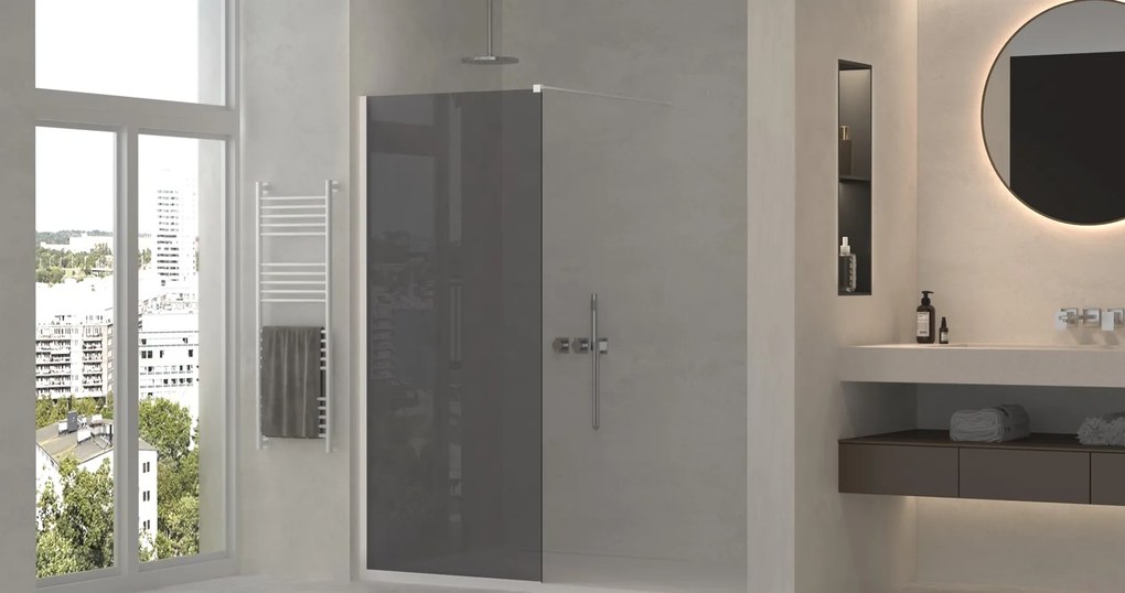Erga Paris, sprchová zástena Walk-In 110x200 cm, 8mm šedé sklo, biely matný profil, ERG-V02-PARIS-110x200-GR-WH