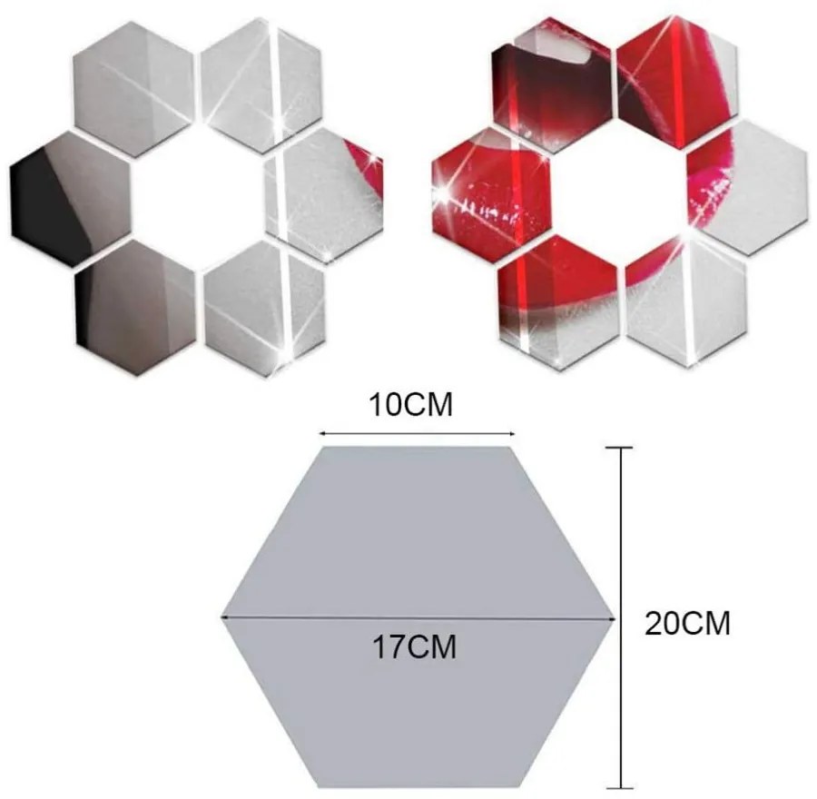 Súprava 12 adhezívnych zrkadlových samolepiek Ambiance Hexagonal Mirror, 20 x 17 cm