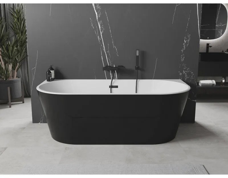 Mexen Oval, voľne stojaca nástenná vaňa 180 x 80 cm, biela-čierna, čierny matný prepad, 52671808075-70