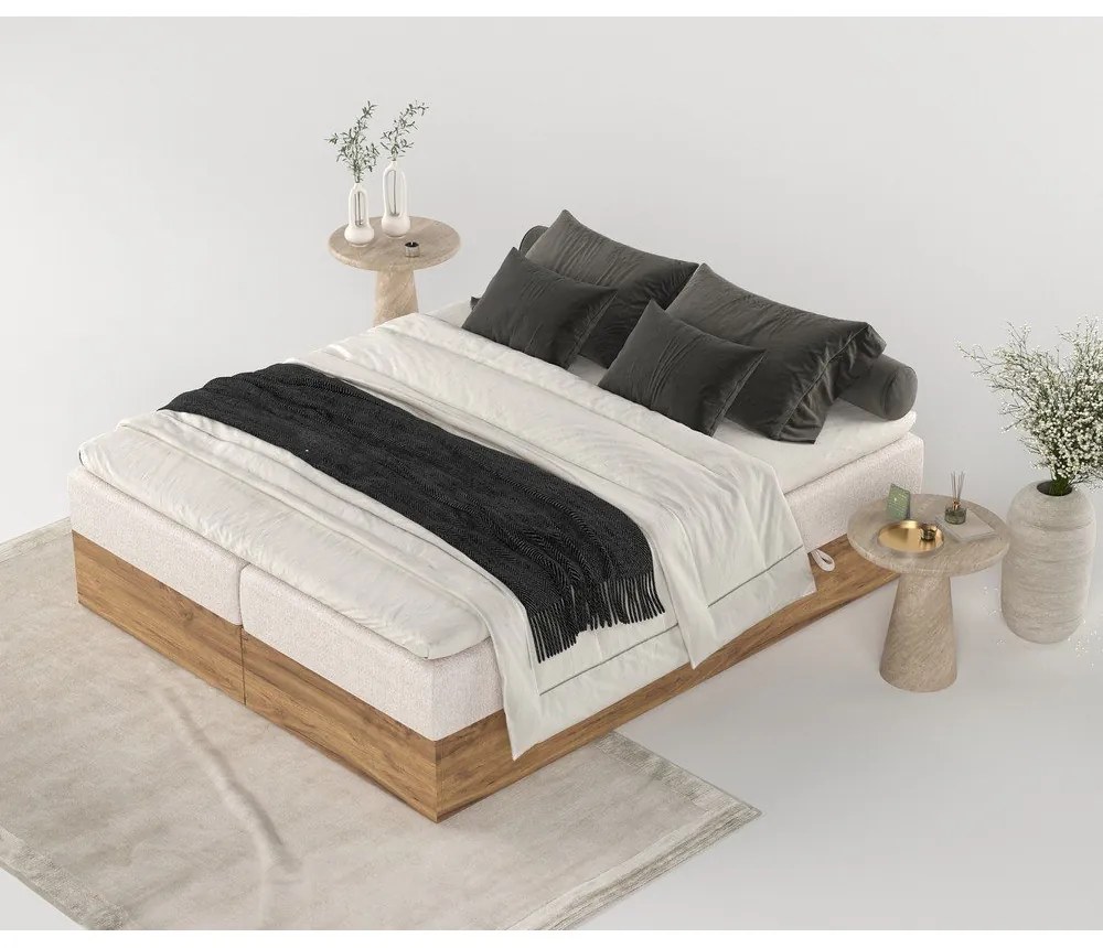 Boxspring posteľ s úložným priestorom 140x200 cm v prírodnej farbe/svetlohnedá Faro – Maison de Rêve