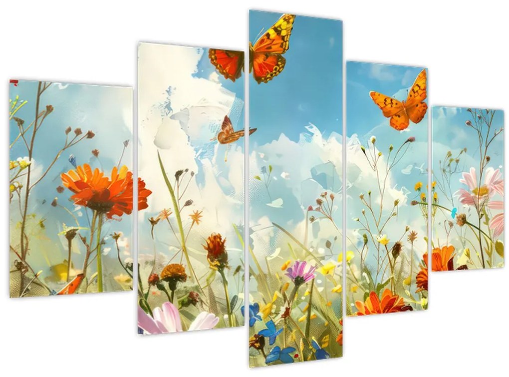 Obraz - Motýle na letnej lúke (150x105 cm)