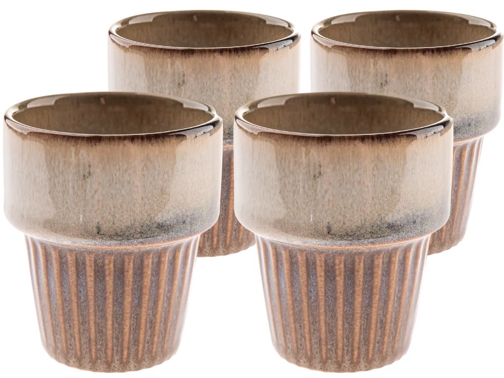 Súprava 4 keramických hrnčekov Rustik 100 ml, svetlohnedá