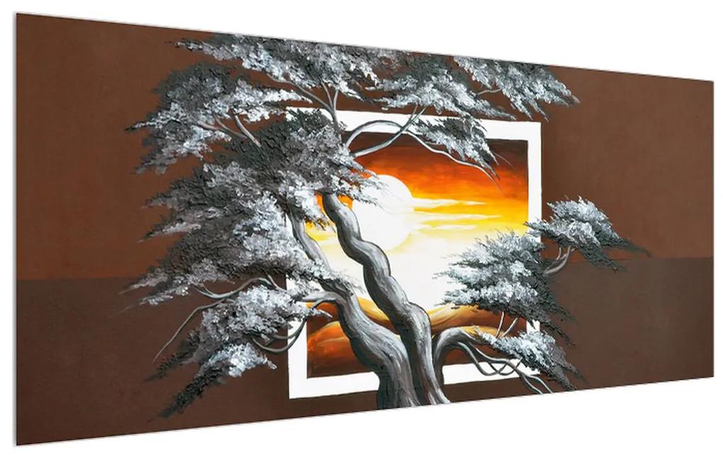 Moderný obraz stromu a východu slnka (120x50 cm)