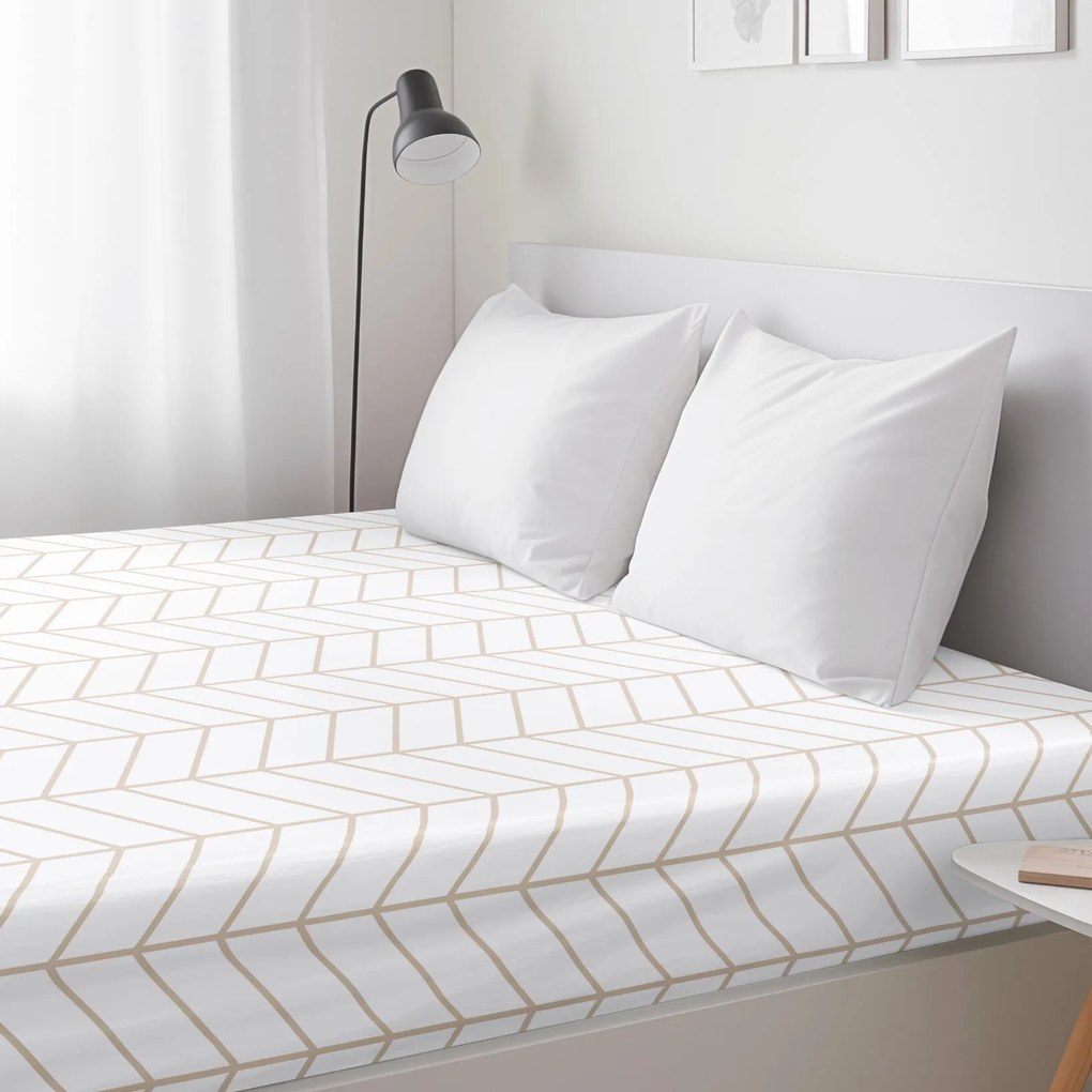 Goldea bavlnená napínacia plachta - béžový cikcak na bielom 180 x 200 cm