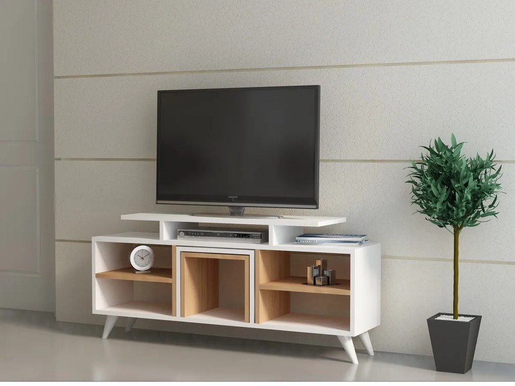 TV stolík KUTAY so stolíkmi 120 cm biely/teak