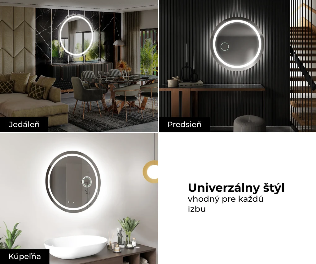 Okrúhle zrkadlo L33 podsvietene LED do kupelne kozmeticke zrkadlo led s bielym rámom