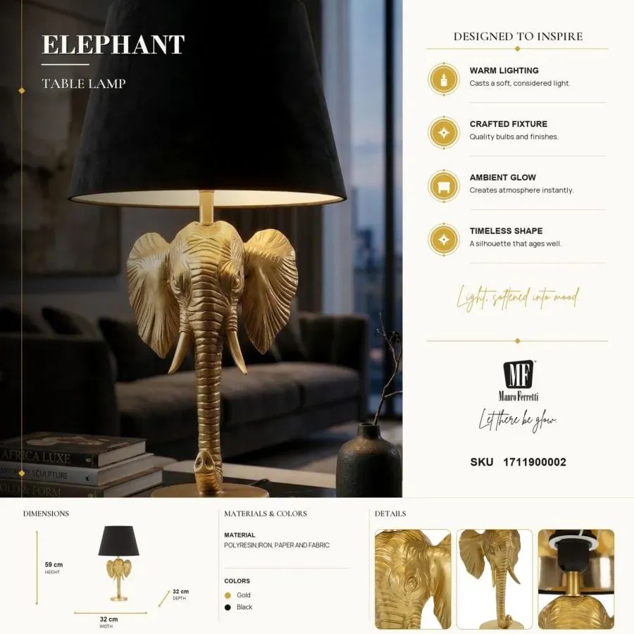 Stolná lampa Elephant 59 cm čierno-zlatá