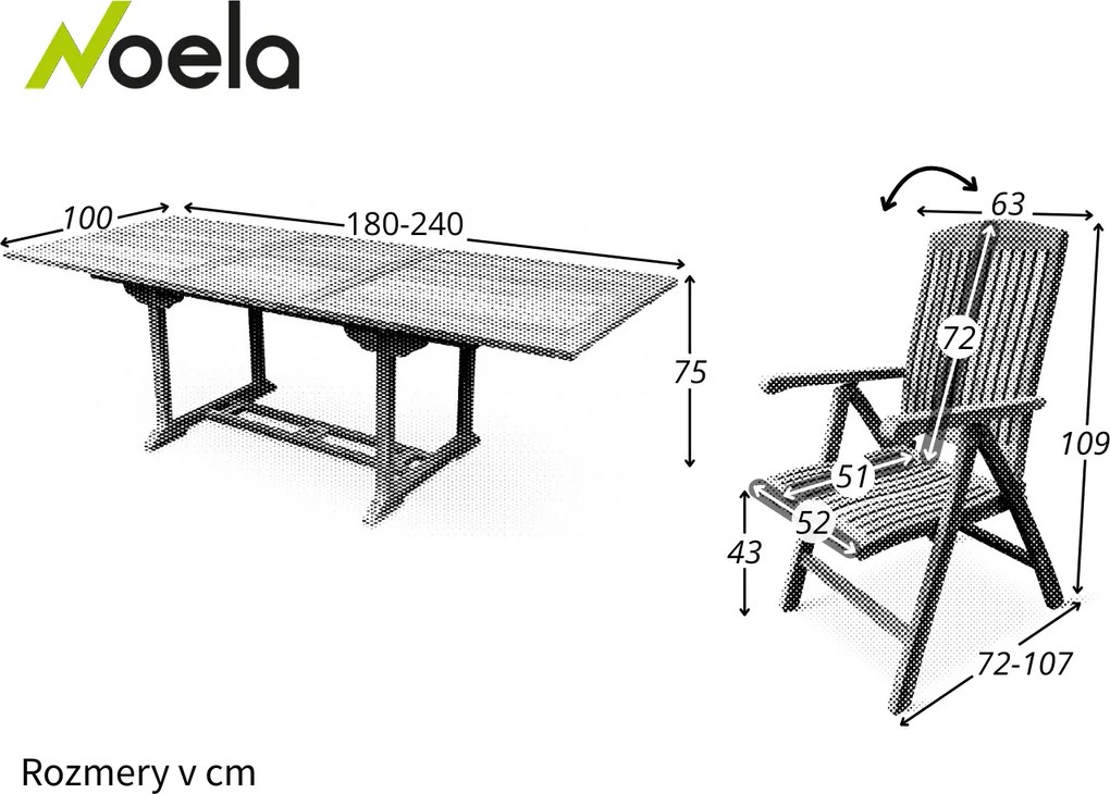 Noela Záhradný drevený set 1+6 pre 6 osôb Faisal II. hranatý