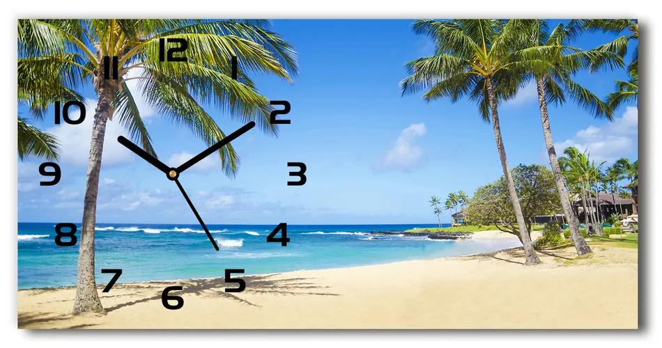 Vodorovné Sklenené hodiny na stenu Tropická pláž pl_zsp_60x30_f_53431750