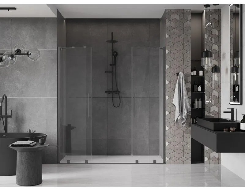 Mexen Velar Duo, posuvné sprchové dvere do otvoru 170 cm, 8mm číre sklo, brúsený grafit, 871-170-000-02-95