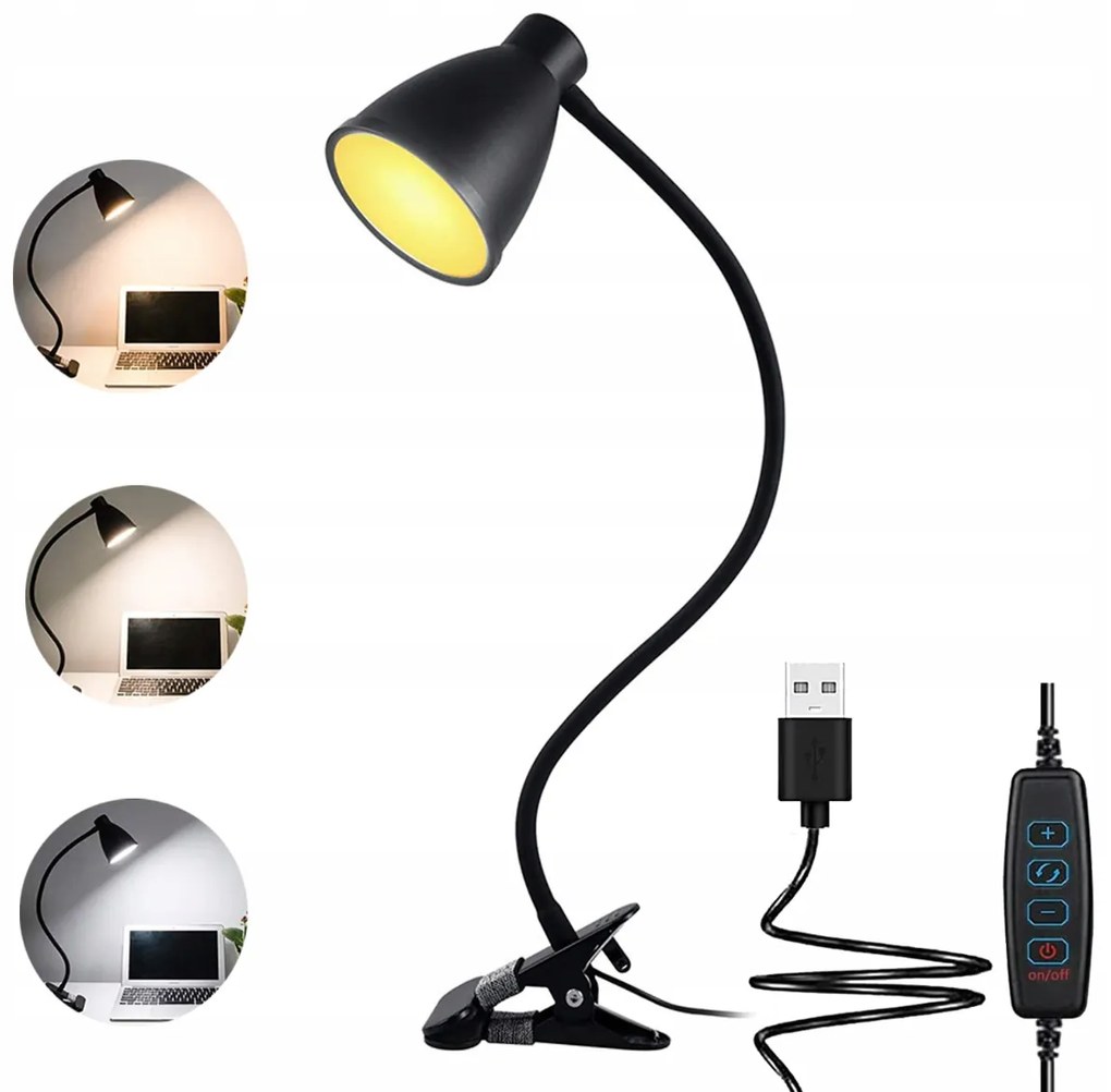 BERGE Andora LED stolná lampa s klipom 1xE27 čierna