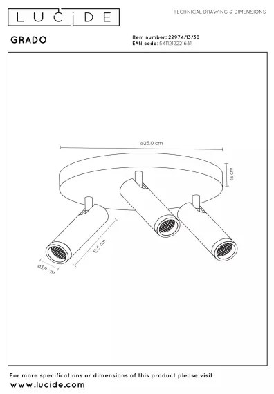 Lucide 22974/13/30 - Bodové svietidlo GRADO 3xGU10/12W/230V čierna