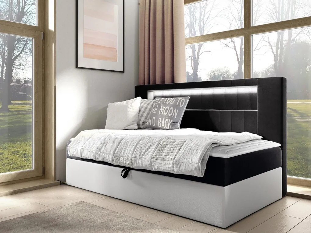 Kontinentálna jednolôžková posteľ Junior Ribezo 2, Rozmer postele: 80x200, Dostupné poťahy: ekokoža Soft 017 (biela) + Fresh 34