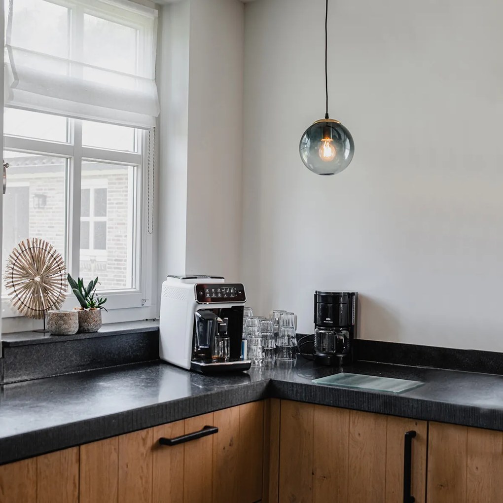 Závesné svietidlo v štýle Art Deco mosadz s oceánskym modrým sklom 20 cm - Pallon