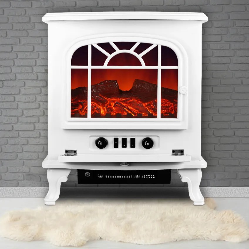 InternetovaZahrada Elektrický krb s vyhrievaním ventilátora a ohňom 2000W BIELY