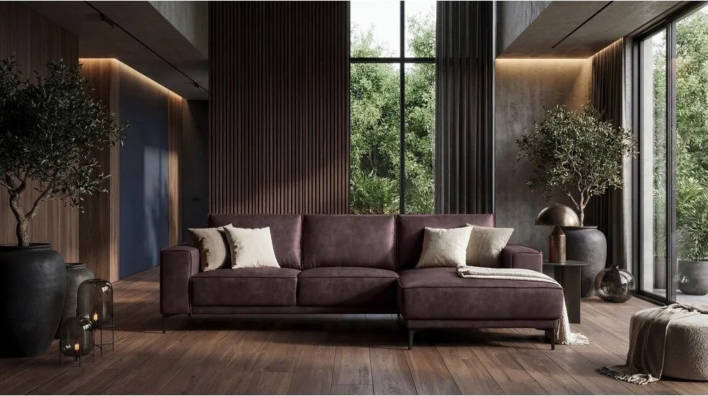 Tmavohnedá rohová pohovka z imitácie kože (pravý roh) Copenhagen – Scandic