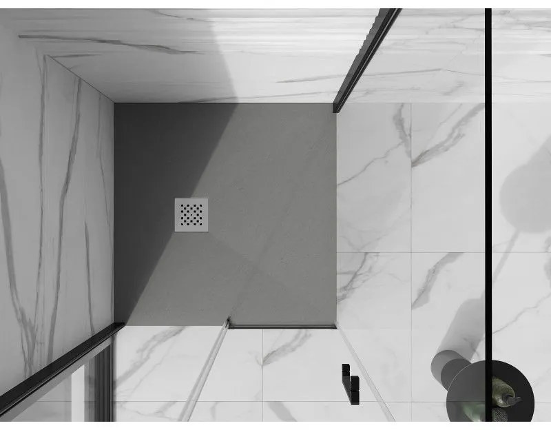 Mexen Stone+, štvorcová vanička z minerálneho kompozitu 70 x 70 cm, šedá-betónová, 44617070