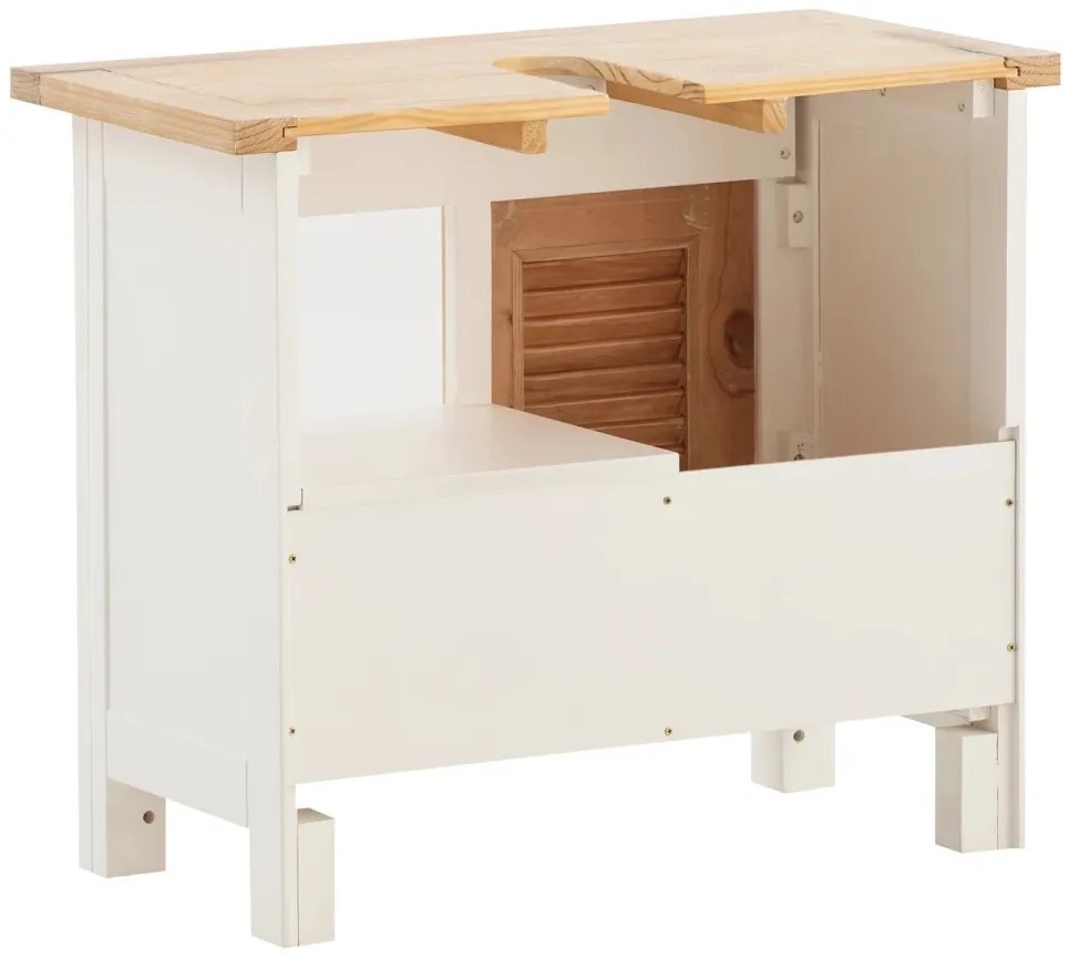 furniture-nabytek.cz - Masivní spodní skříňka pod dřez Capera z borovice a MDF, lakovaná, bílá/hnědá – 70×35×60 cm