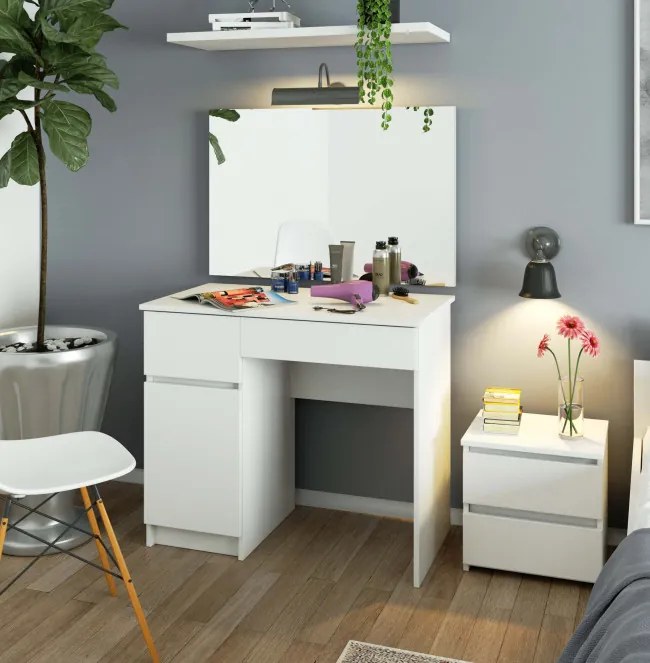 Toaletný stolík so zrkadlom CLP P-2/SL 900x600 ľavý, biely