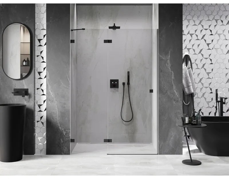 Mexen, Mexen Lunar ľavé otočné sprchové dvere 140 cm, transparentné, čierne - 834-140-000-70-00-L