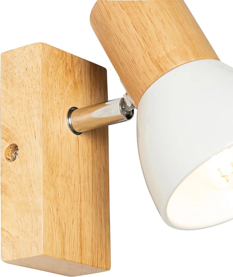 Rustikálna nástenná lampa drevo s bielym nastaviteľným - Thorin