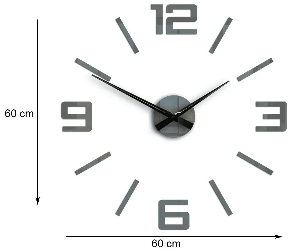 3D nalepovacie hodiny Reden 60x60 cm sivé