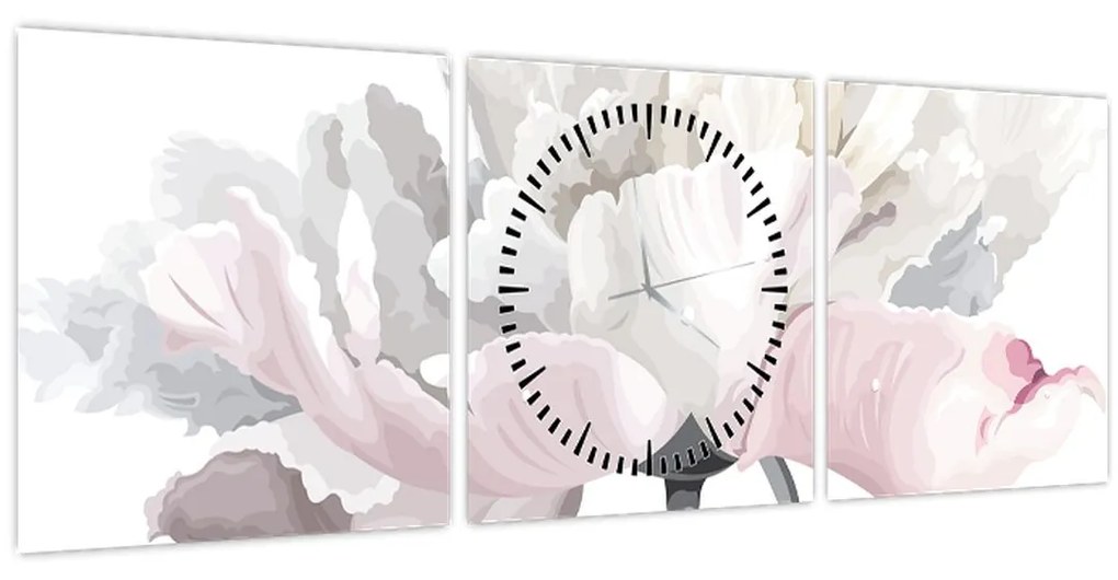 Obraz - Kvet ruže (s hodinami) (90x30 cm)