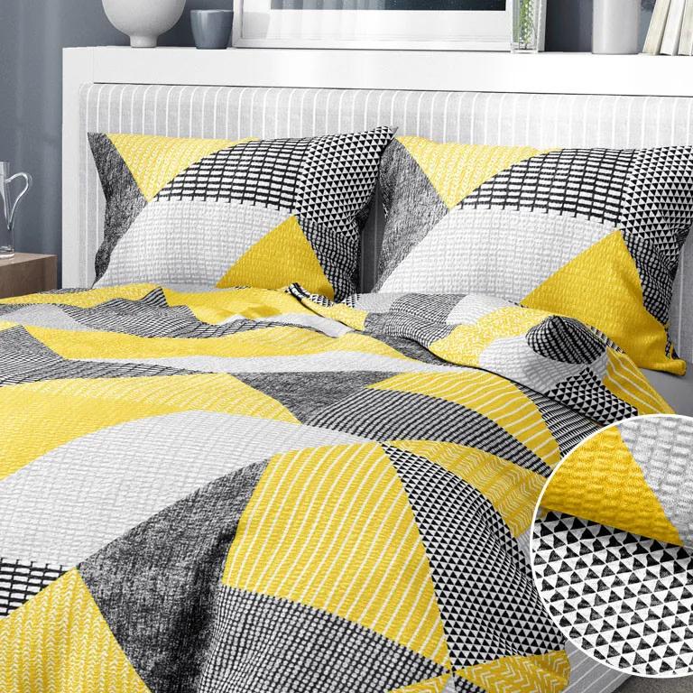 Goldea krepové posteľné obliečky - vzor 806 kombinácia žltosivého vzorovania 140 x 220 a 70 x 90 cm