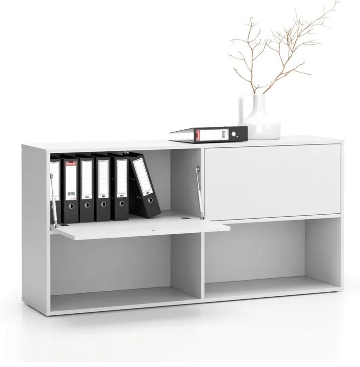 PLAN Kancelársky policový regál LAYERS, dlhý, 2 boxy, 1582 x 400 x 777, biela