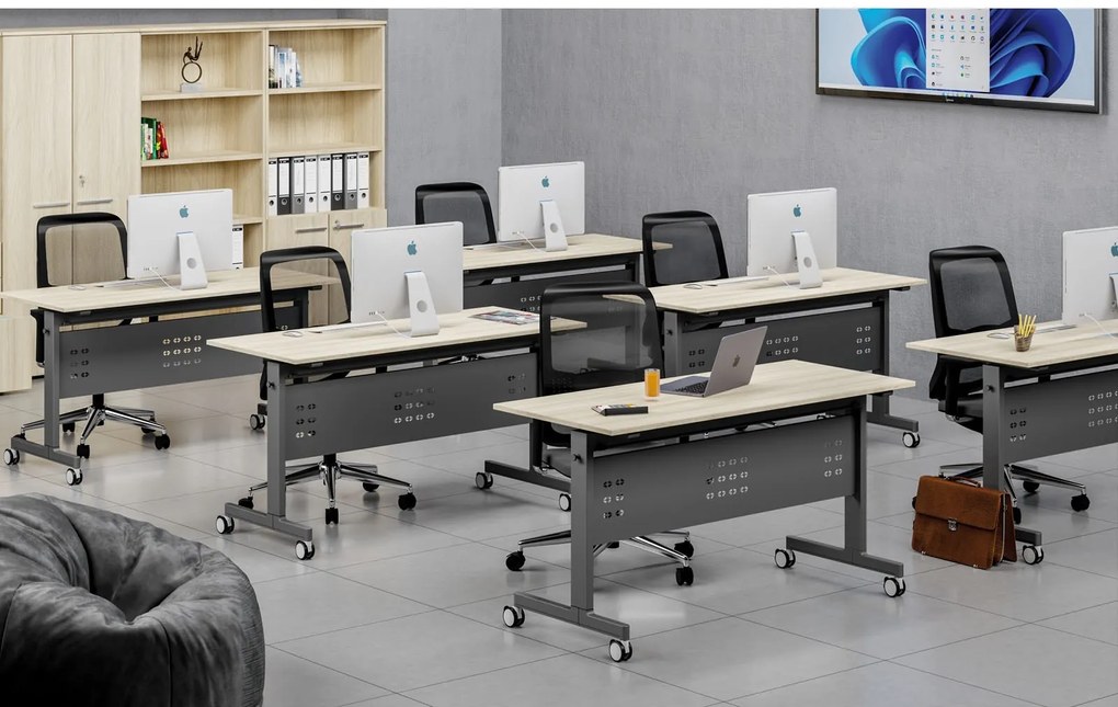 Mobilný stôl PRIMO MOBI, 180x60 cm, čierna podnož, biela