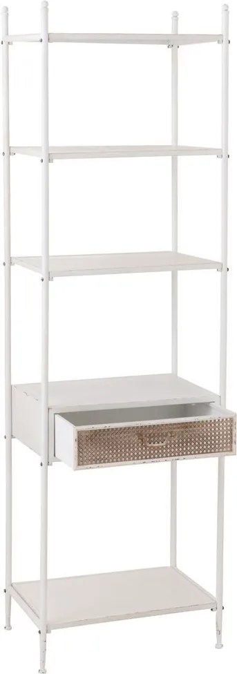 Biely antik kovový policový regál so šuplíkom Valio White - 55*37*185cm